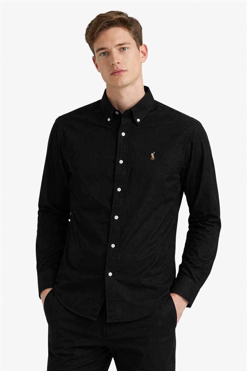 Plain Black Cotton Oxford Shirt
