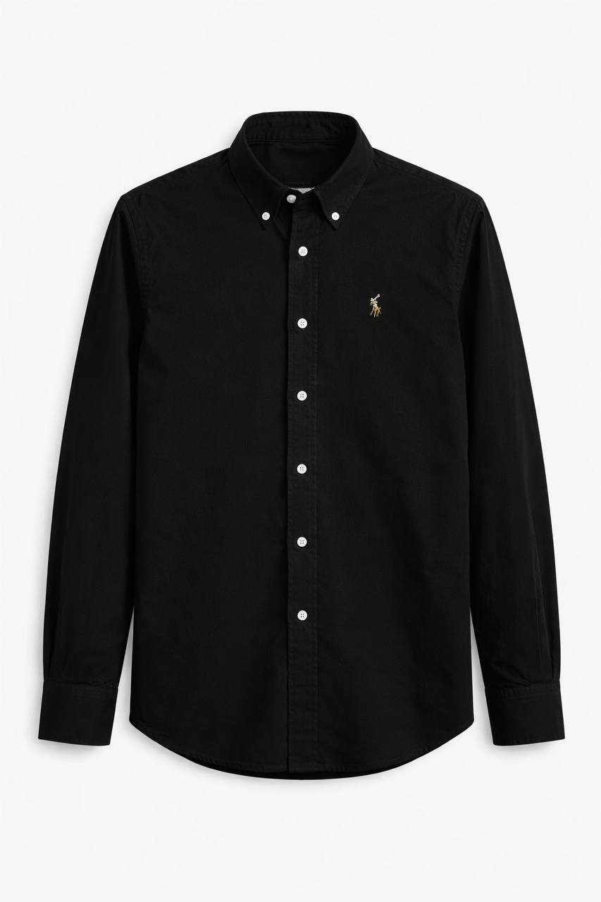 Plain Black Cotton Oxford Shirt