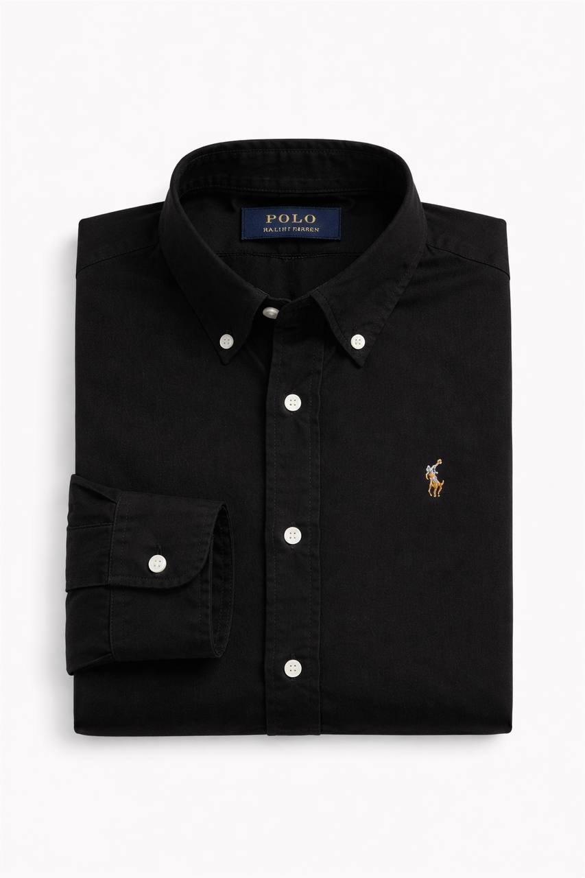 Plain Black Cotton Oxford Shirt