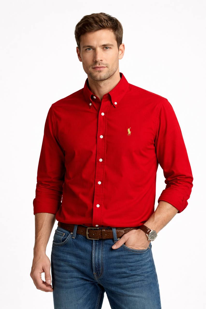 Plain Red Cotton Oxford Shirt