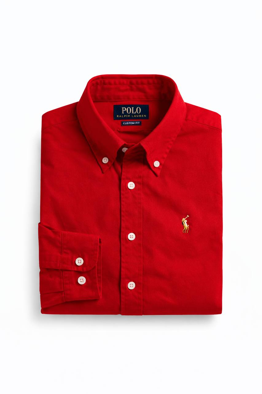 Plain Red Cotton Oxford Shirt
