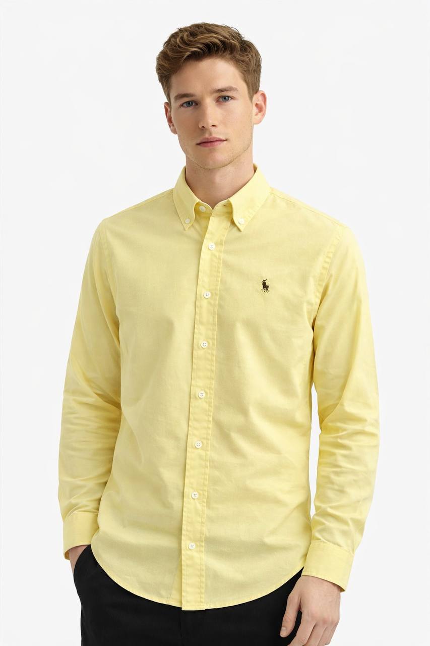 Plain Yellow Cotton Oxford Shirt