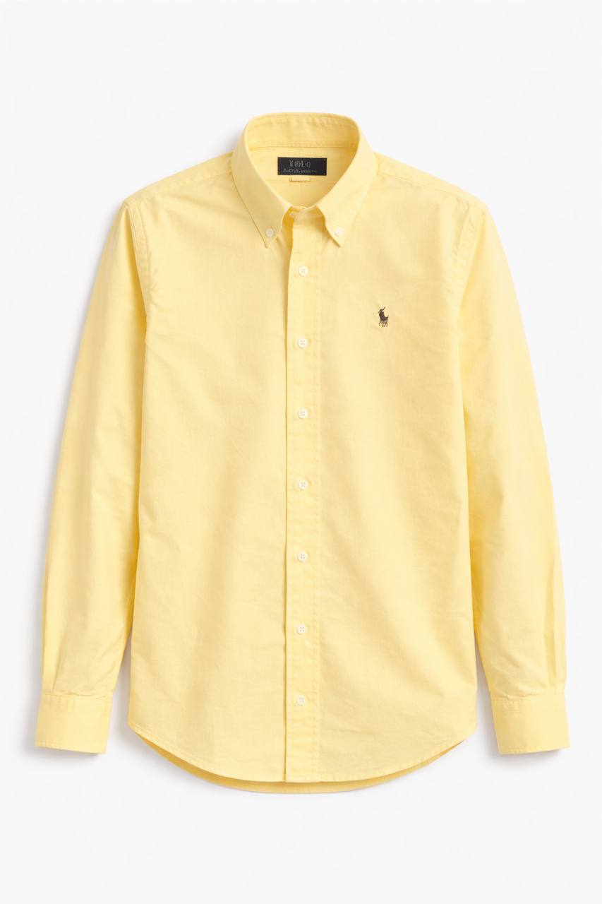 Plain Yellow Cotton Oxford Shirt