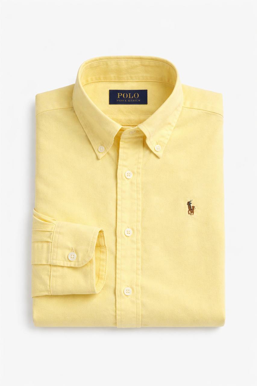 Plain Yellow Cotton Oxford Shirt