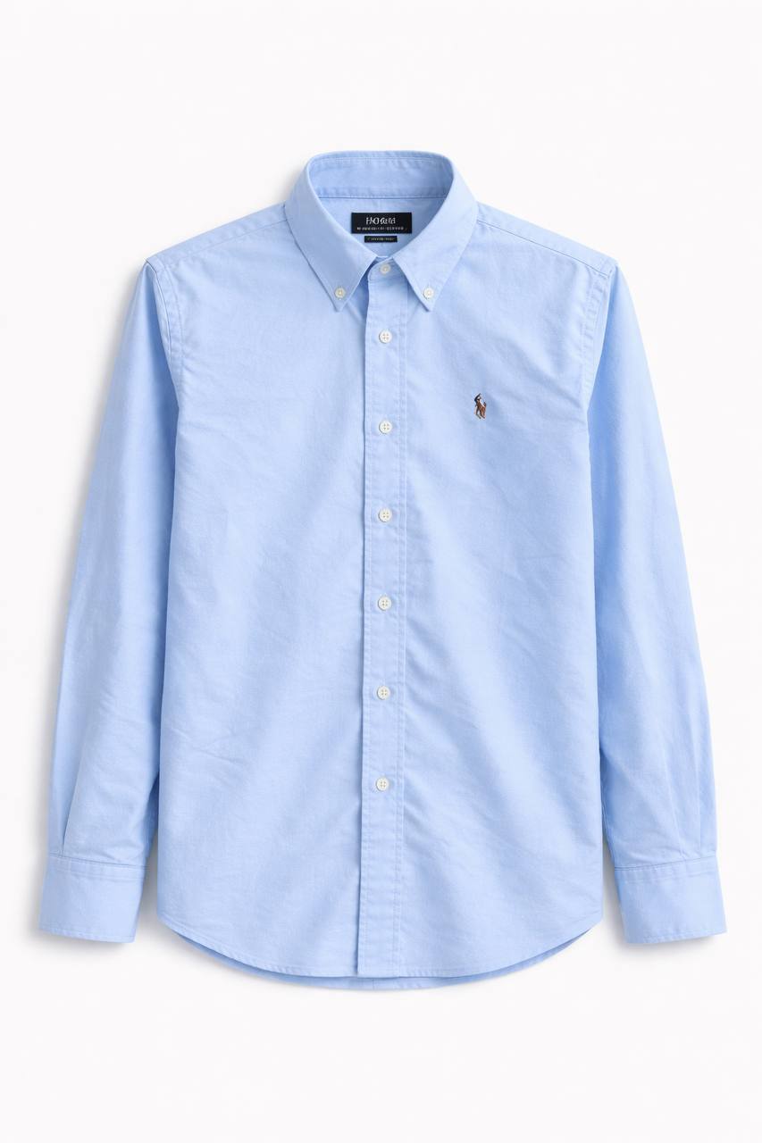 Plain Light Blue Cotton Oxford Shirt