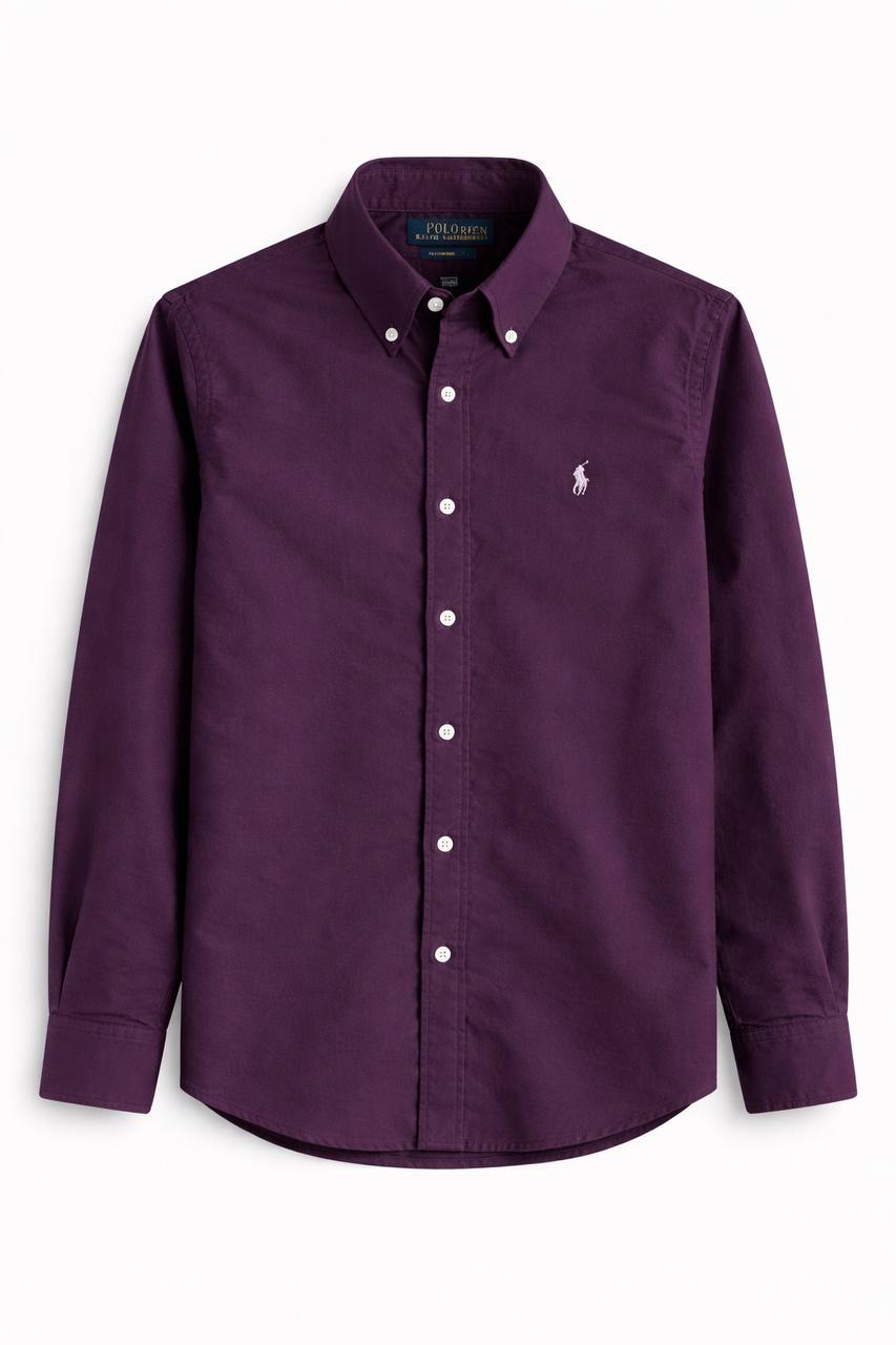 Plain Wine Cotton Oxford Shirt