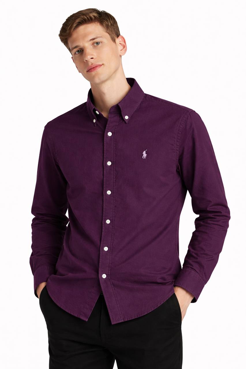 Plain Wine Cotton Oxford Shirt