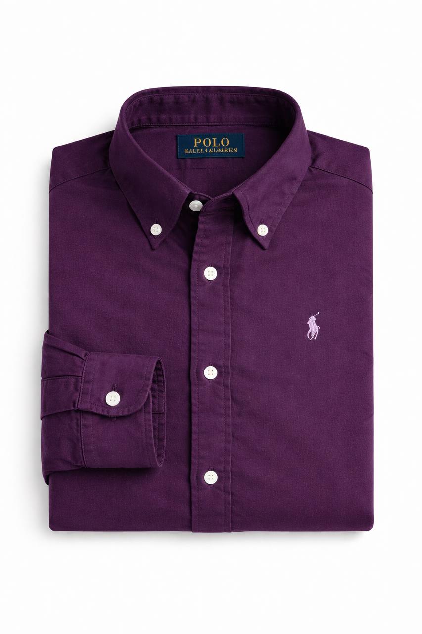 Plain Wine Cotton Oxford Shirt