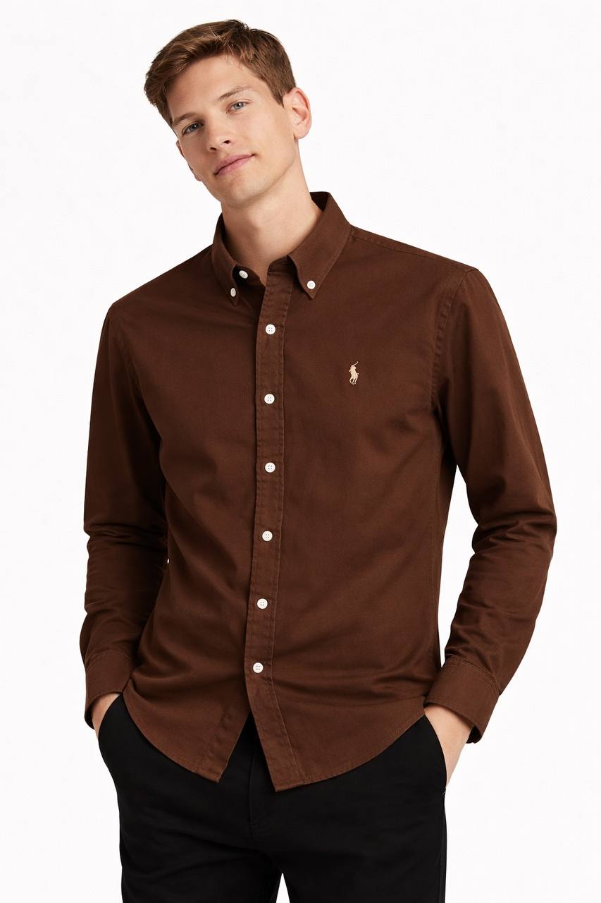 Plain Brown Cotton Oxford Shirt