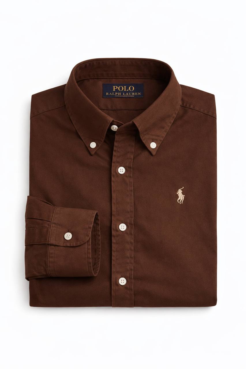 Plain Brown Cotton Oxford Shirt