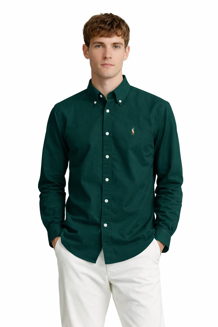 Plain Water Green Cotton Oxford Shirt