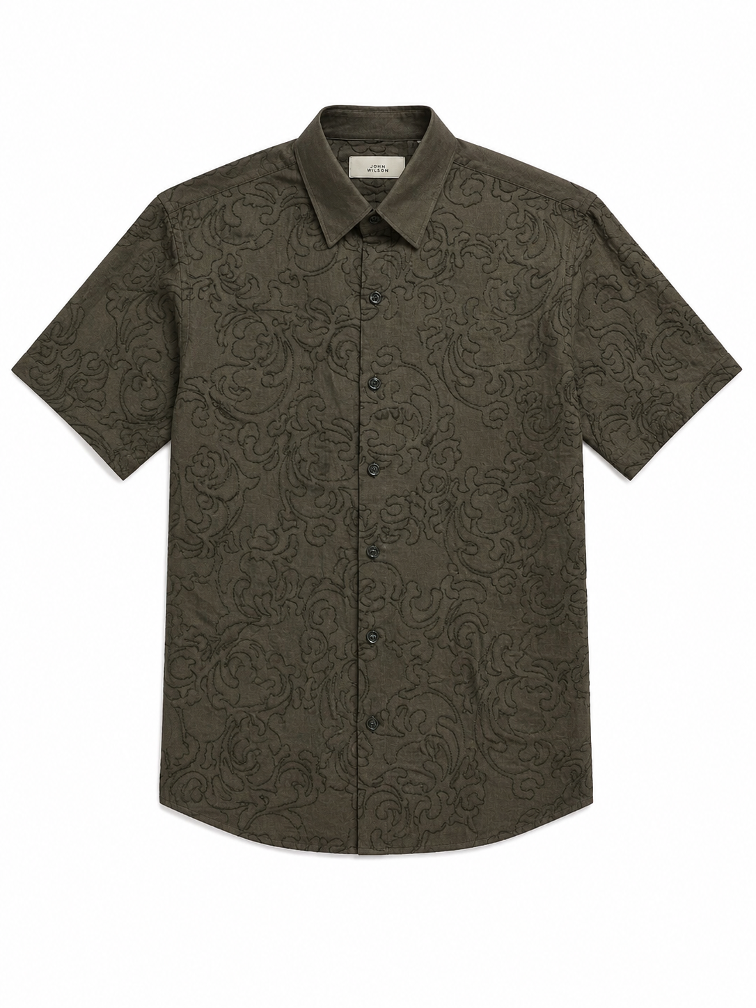 embroidery half sleeve olive stone shirt
