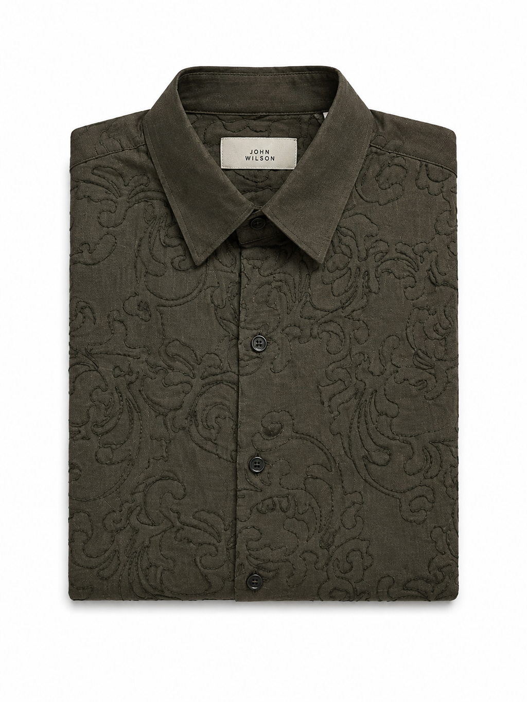 embroidery half sleeve olive stone shirt
