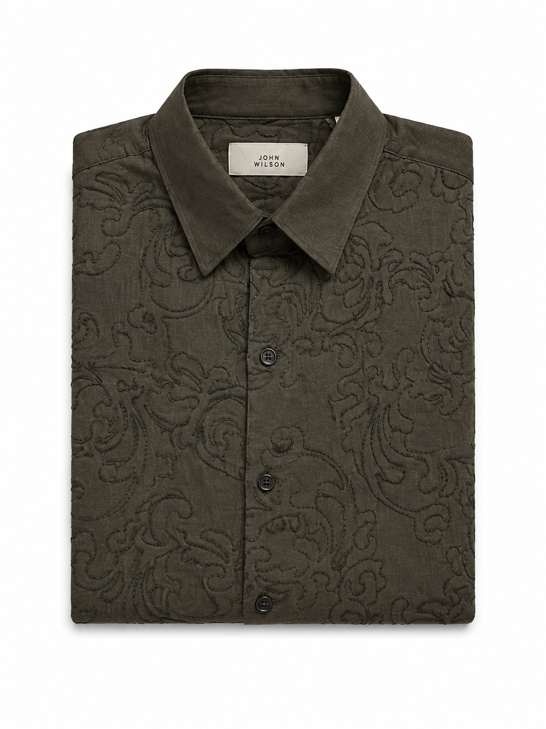 embroidery half sleeve olive stone shirt