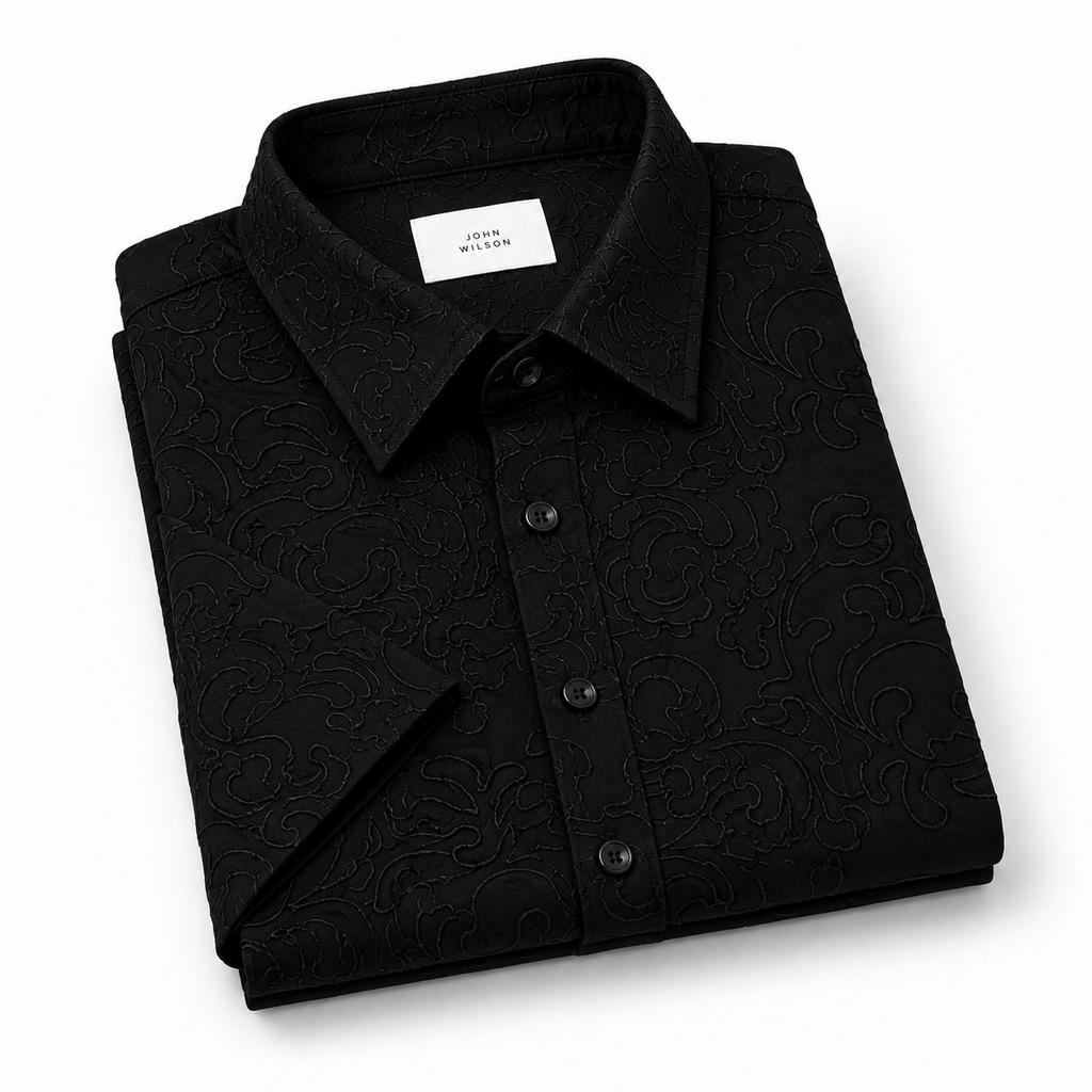 embroidery half sleeve black shirt