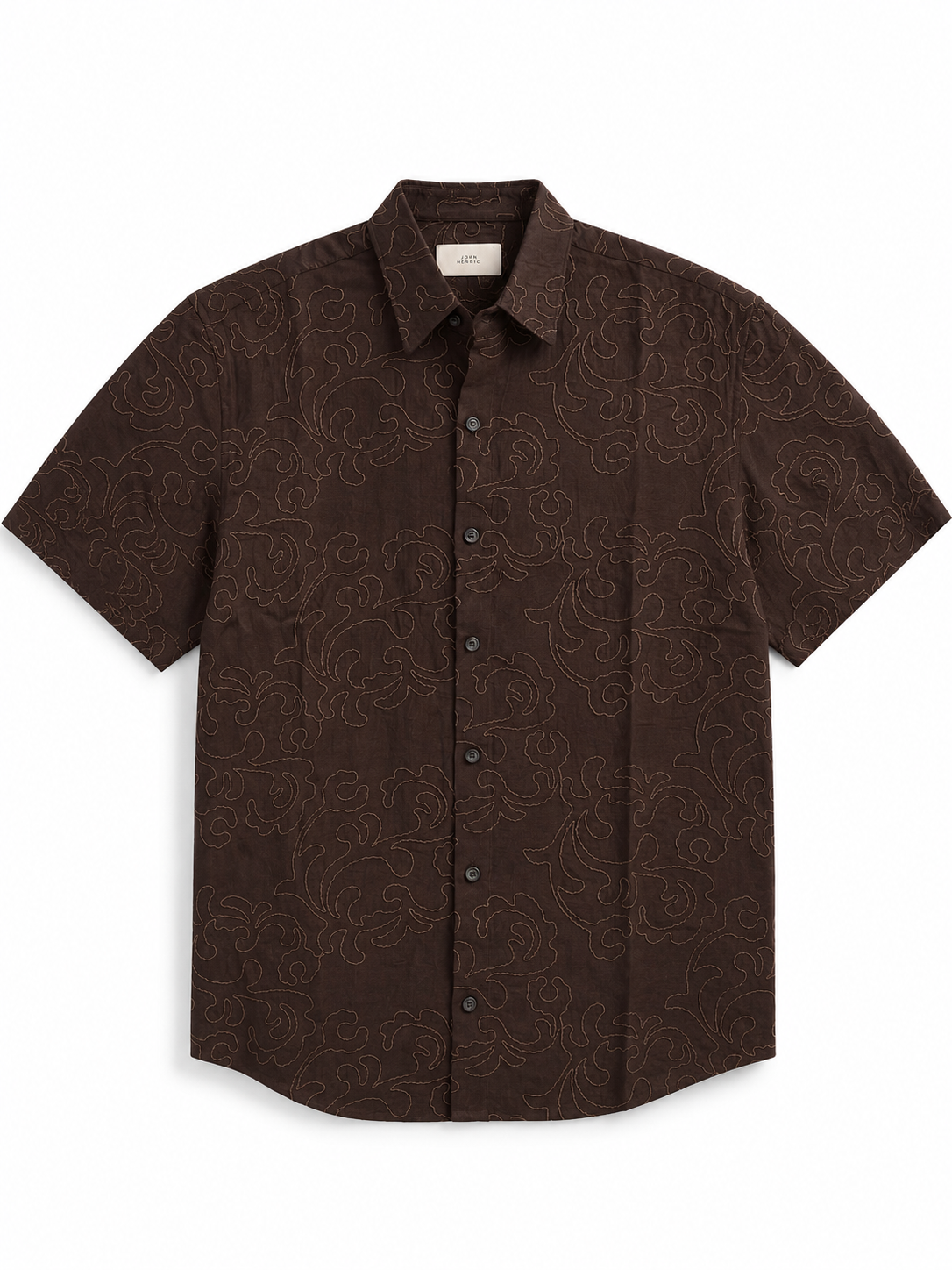 embroidery half sleeve vintage coffee shirt
