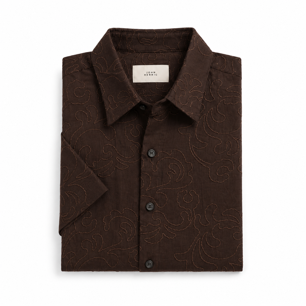 embroidery half sleeve vintage coffee shirt