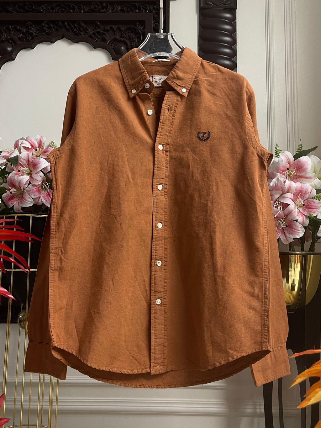 Plain Linen Rust Colour Full Sleeve Shirt