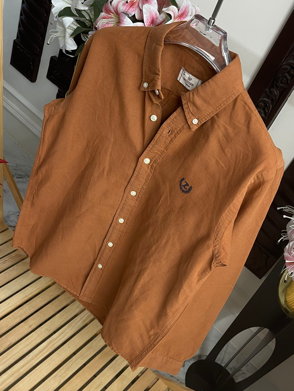 Plain Linen Rust Colour Full Sleeve Shirt