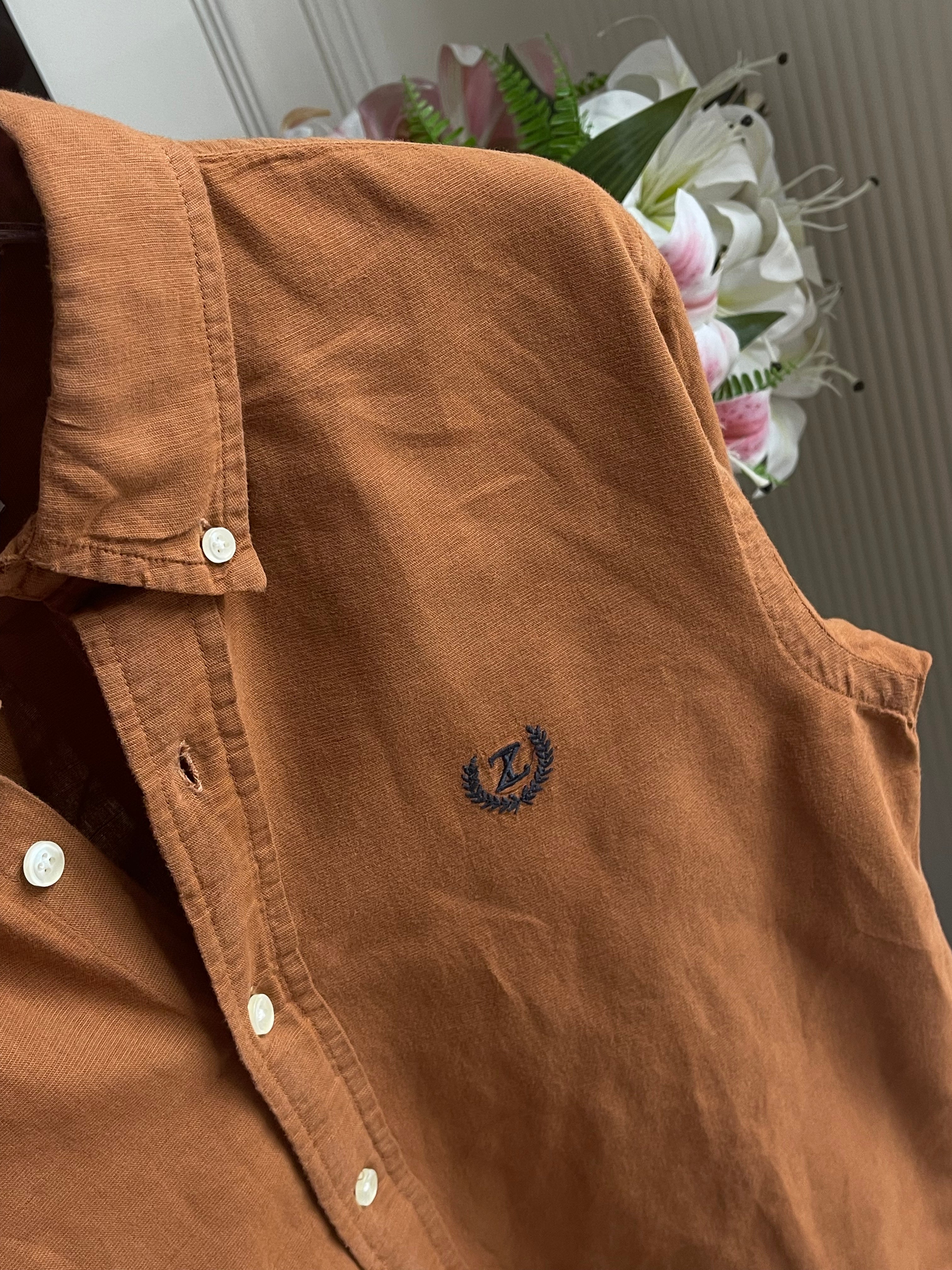 Plain Linen Rust Colour Full Sleeve Shirt
