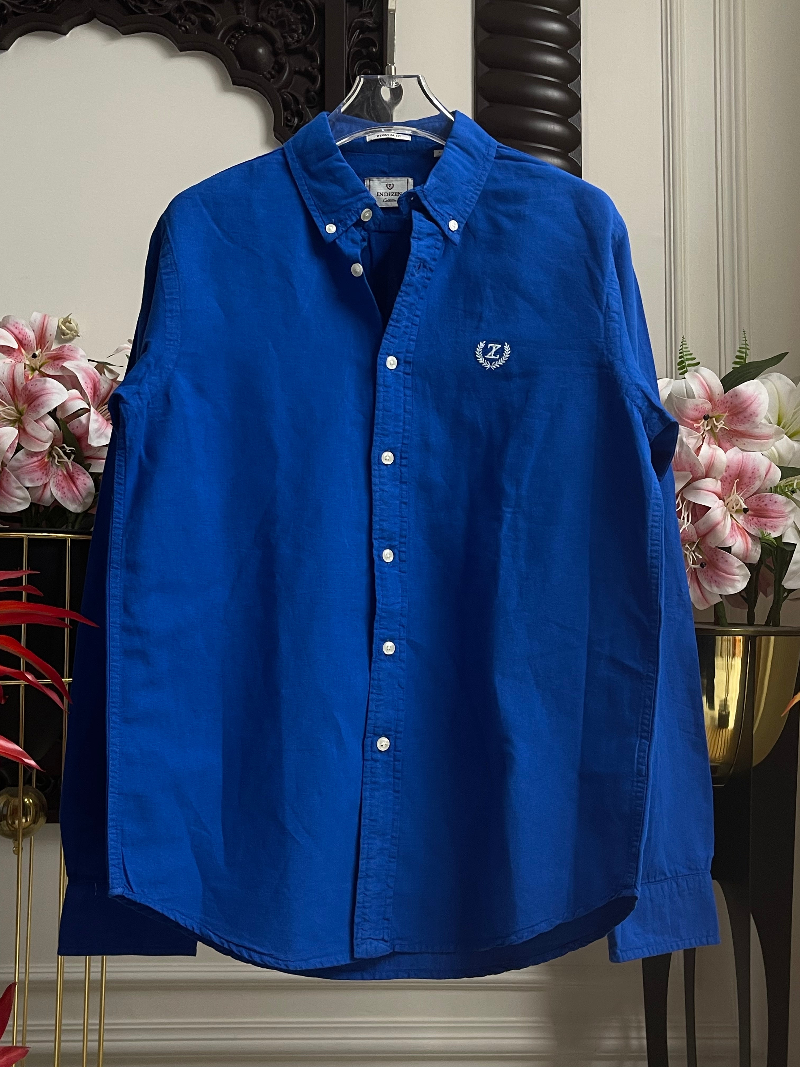 Plain Linen Royal Blue Colour Full Sleeve Shirt