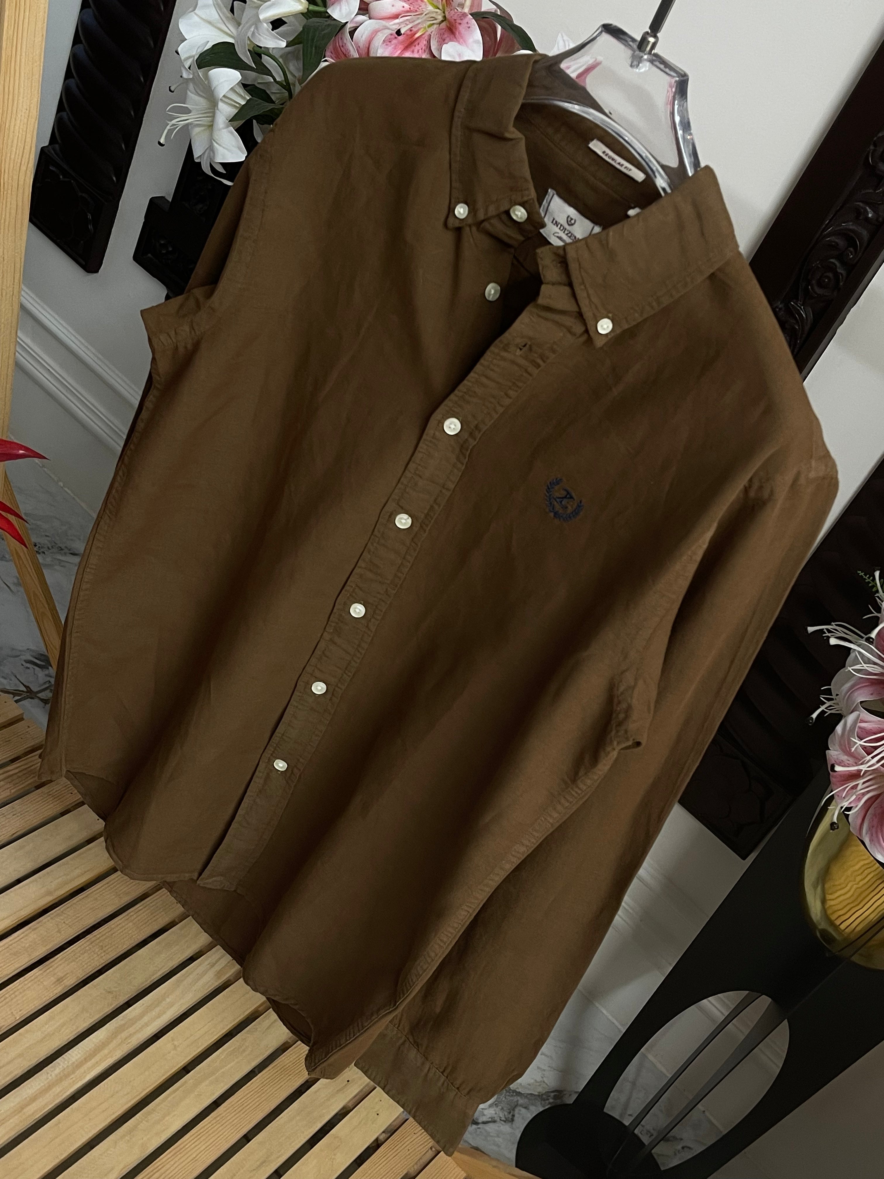 Plain Linen Brown Colour Full Sleeve Shirt