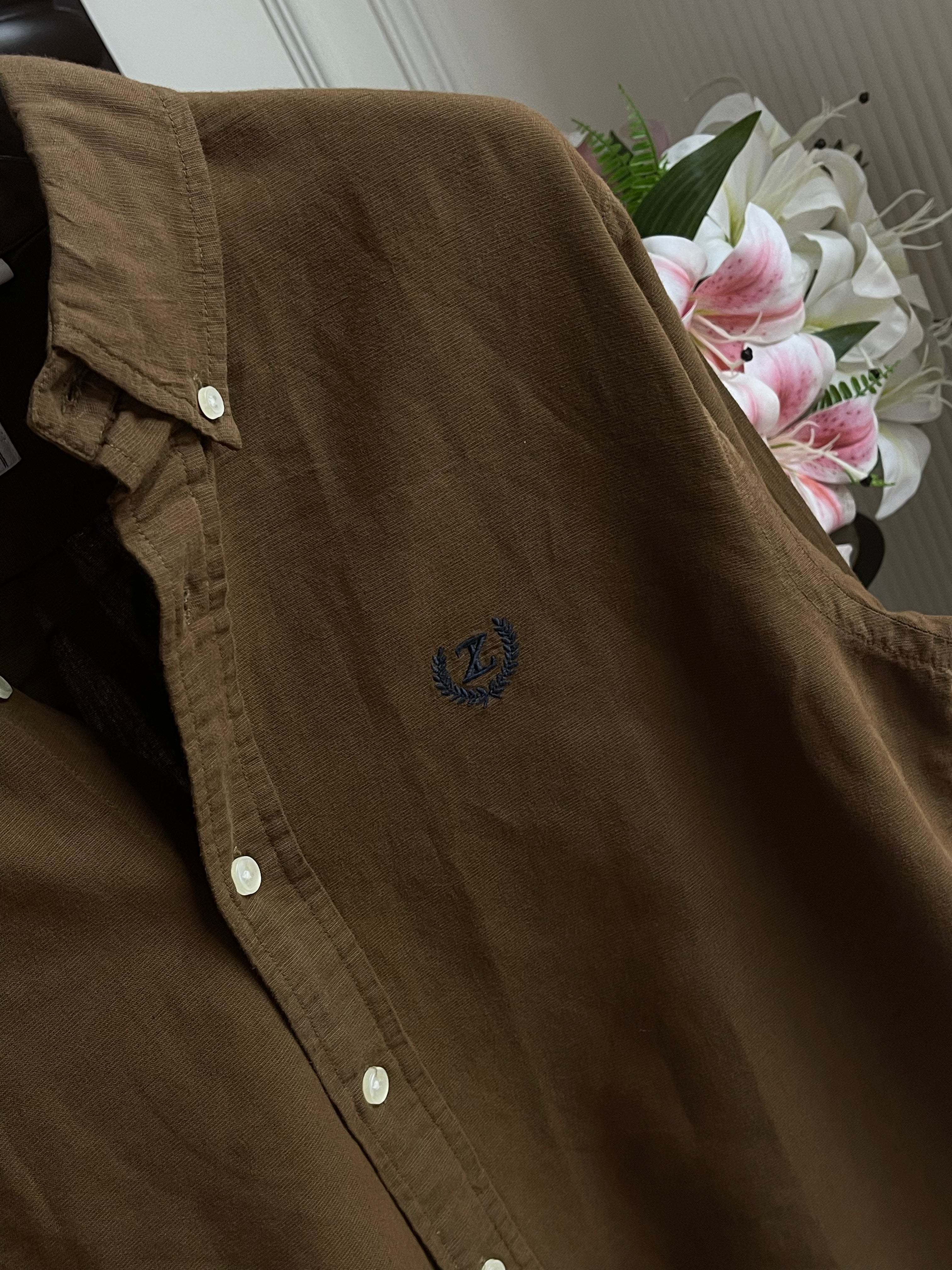 Plain Linen Brown Colour Full Sleeve Shirt