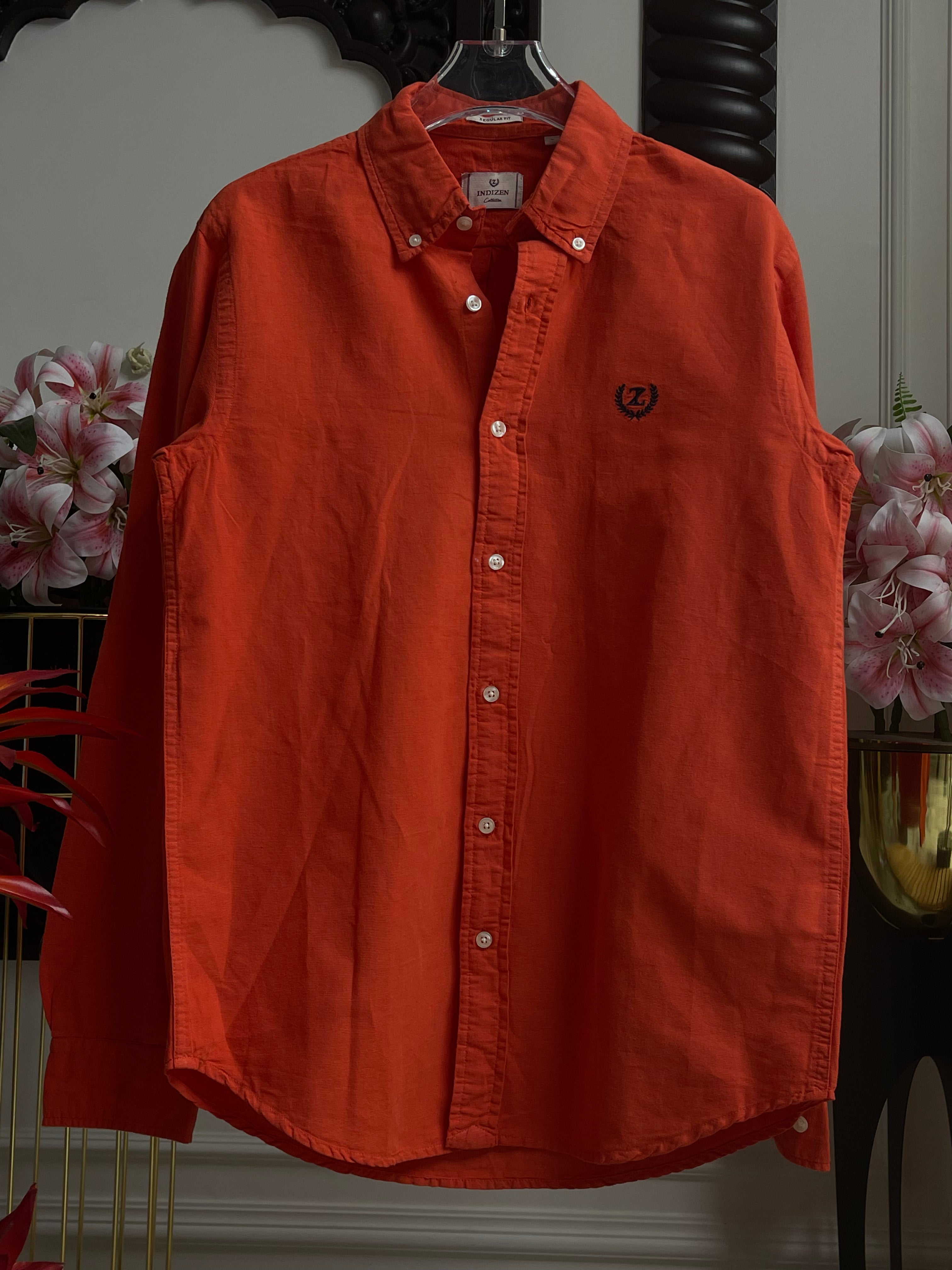 Plain Linen Orange Colour Full Sleeve Shirt