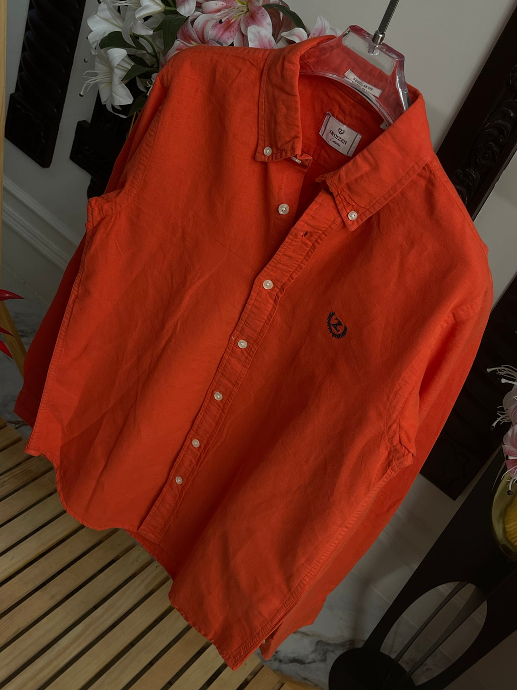 Plain Linen Orange Colour Full Sleeve Shirt