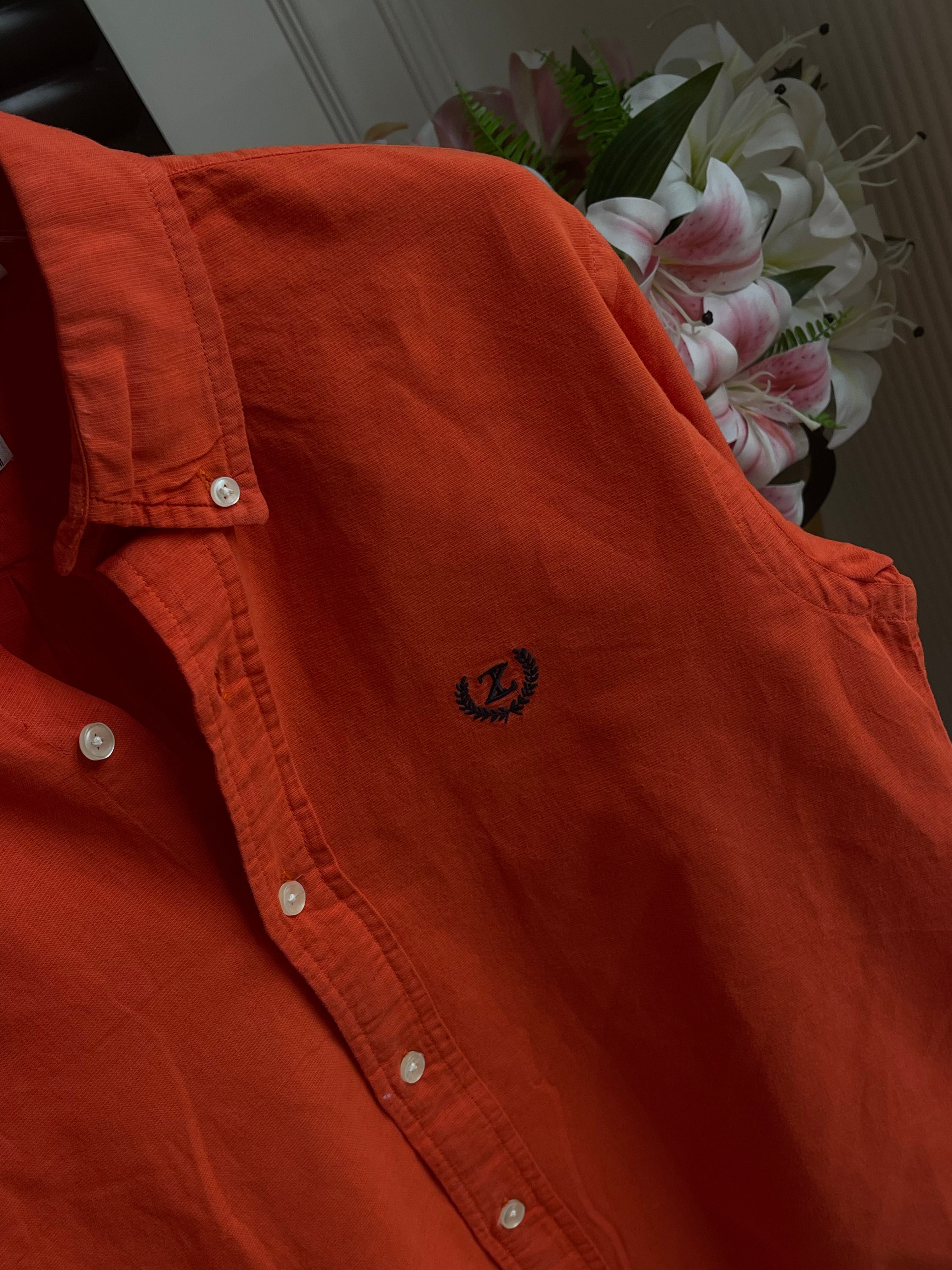 Plain Linen Orange Colour Full Sleeve Shirt