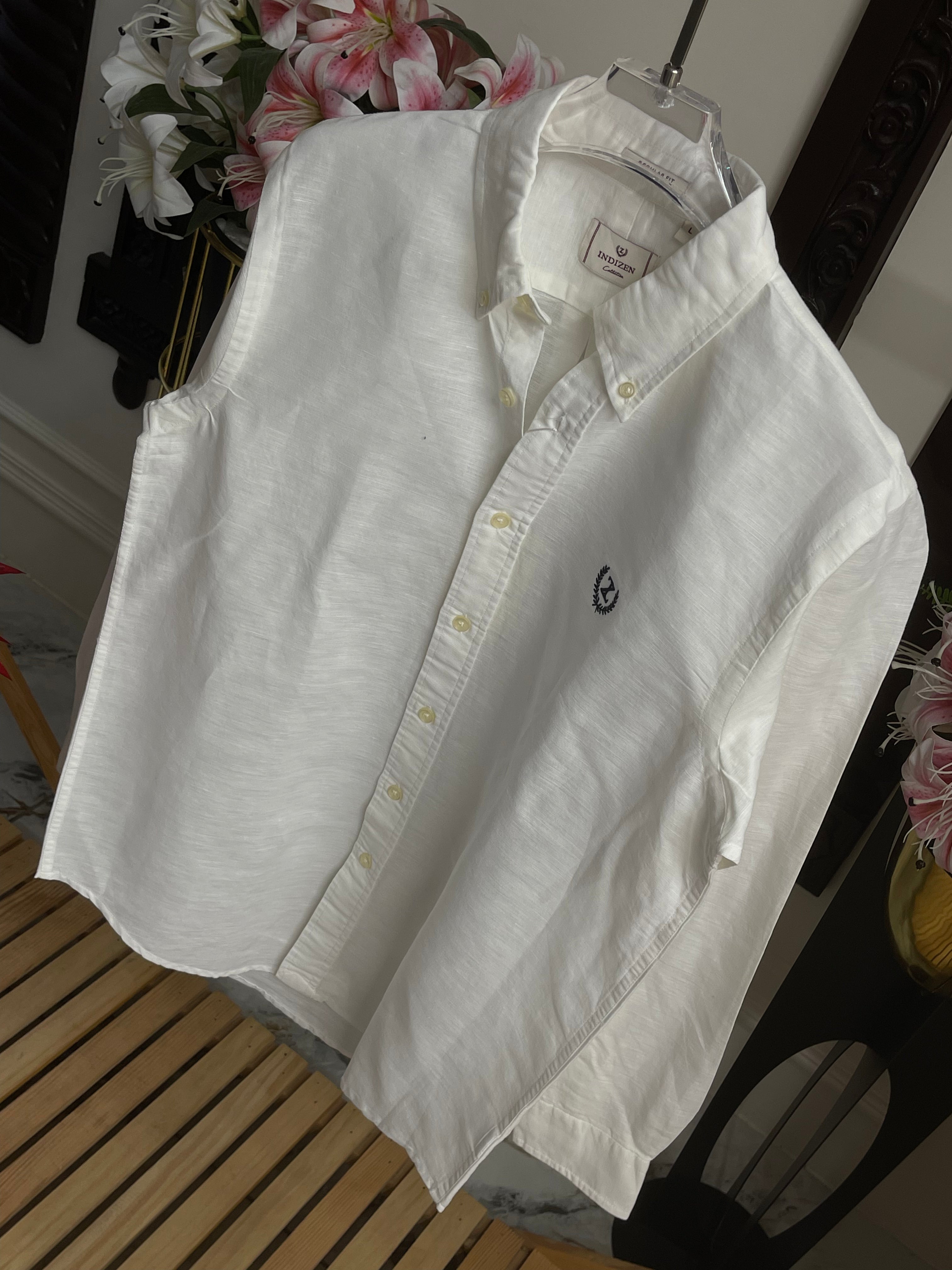 Plain Linen White Colour Full Sleeve Shirt