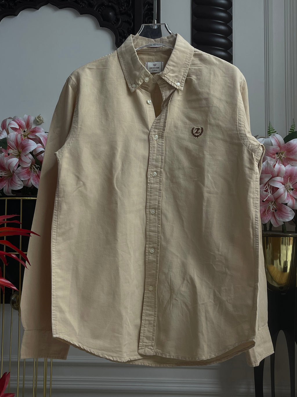 Plain Linen Cream Colour Full Sleeve Shirt