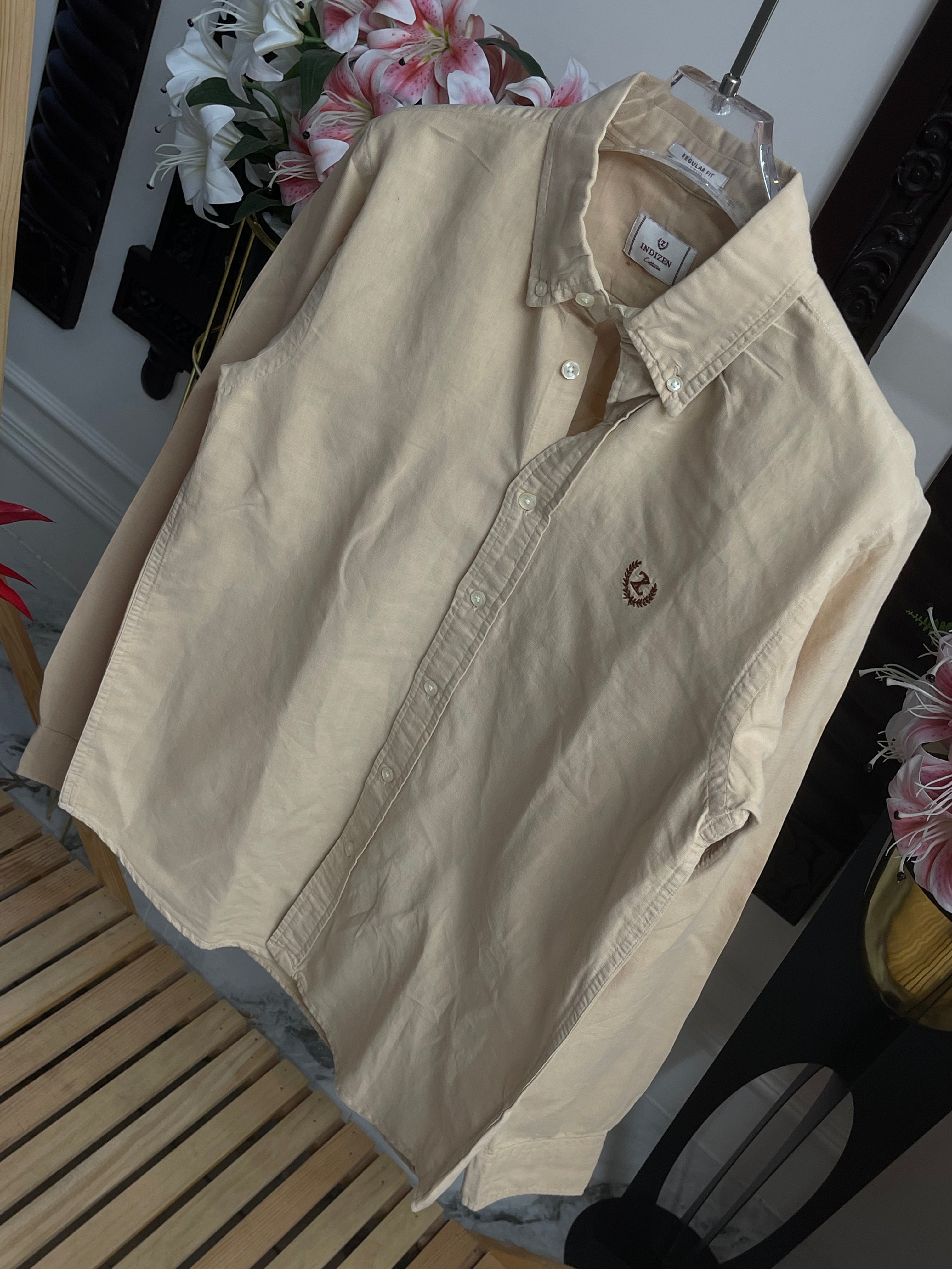 Plain Linen Cream Colour Full Sleeve Shirt
