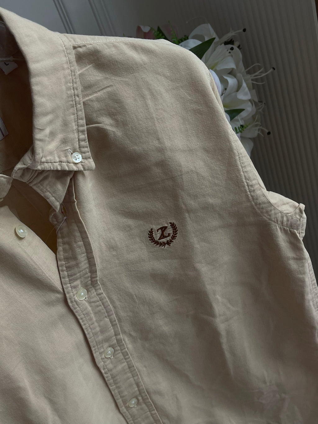Plain Linen Cream Colour Full Sleeve Shirt