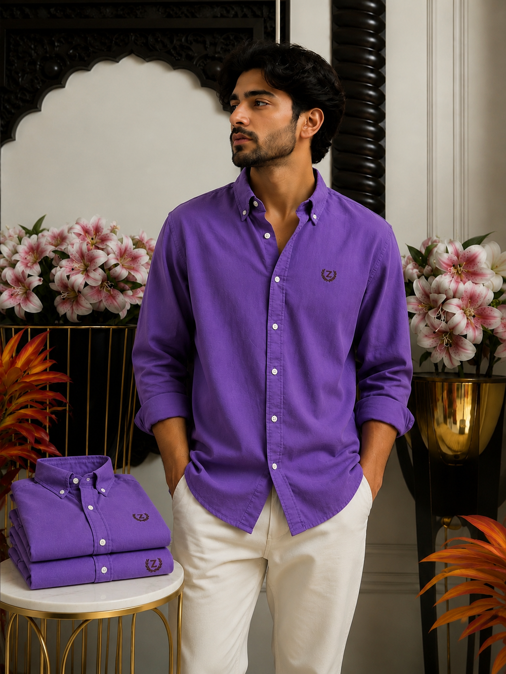 Plain Linen Purpal Colour Full Sleeve Shirt