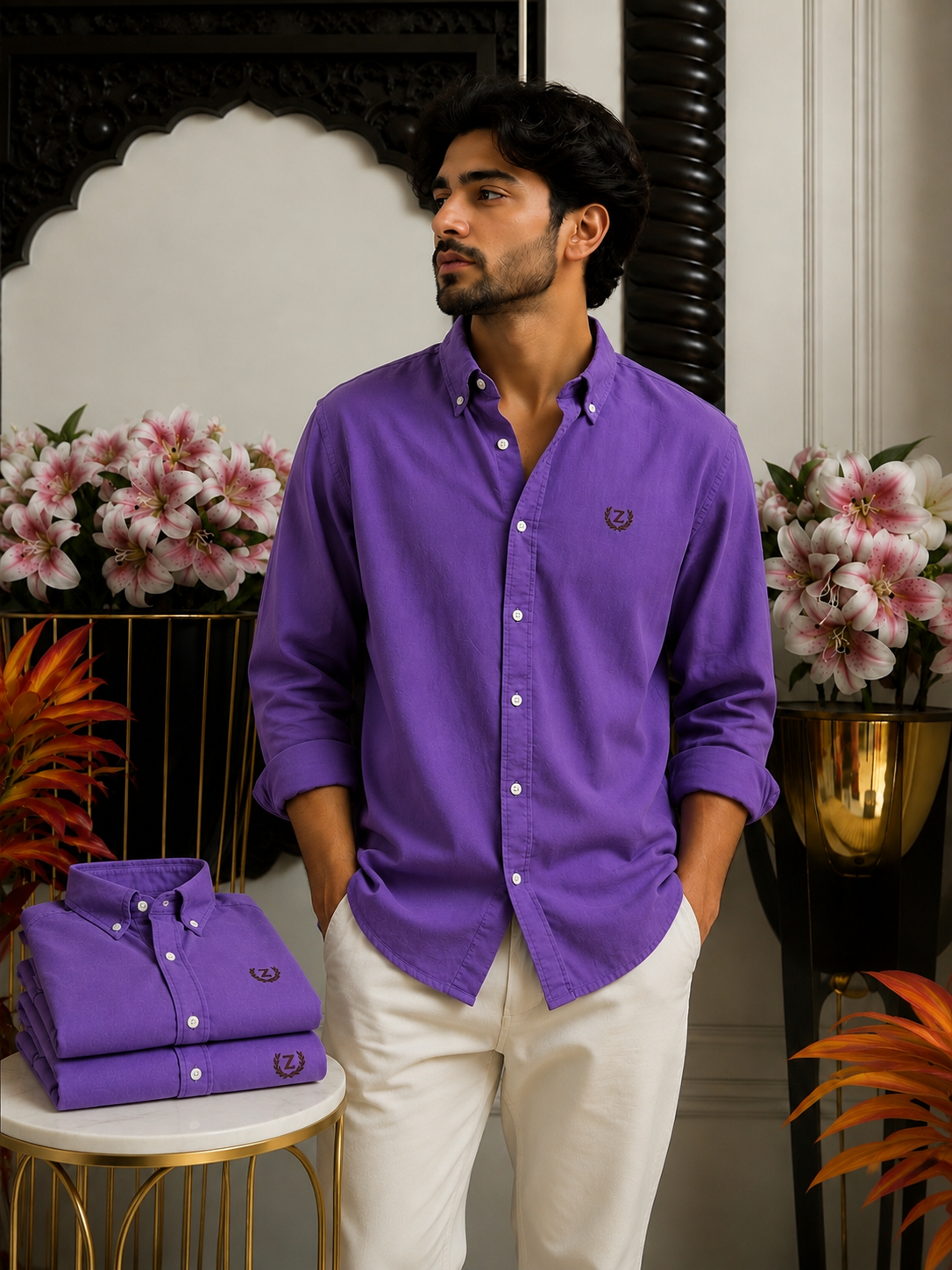 Plain Linen Purpal Colour Full Sleeve Shirt