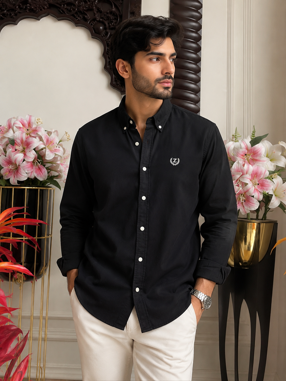 Plain Linen Black Colour Full Sleeve Shirt