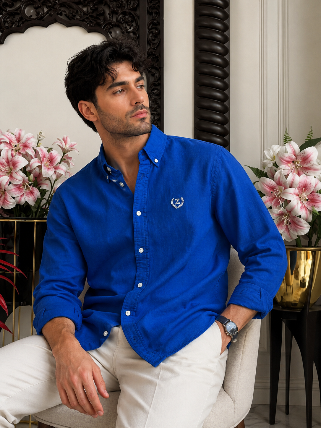 Plain Linen Royal Blue Colour Full Sleeve Shirt