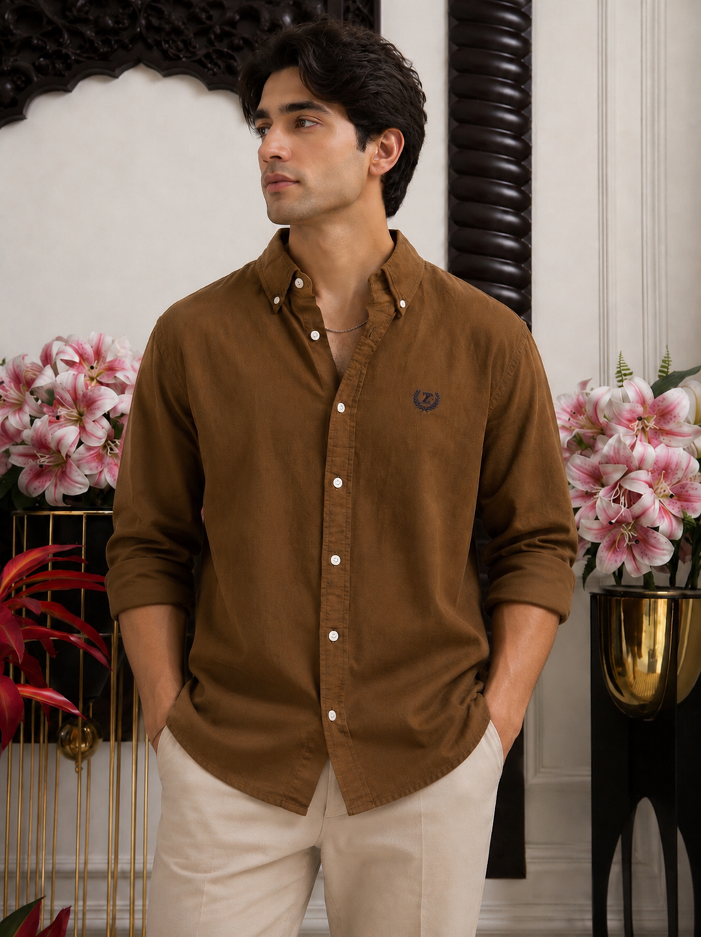 Plain Linen Brown Colour Full Sleeve Shirt