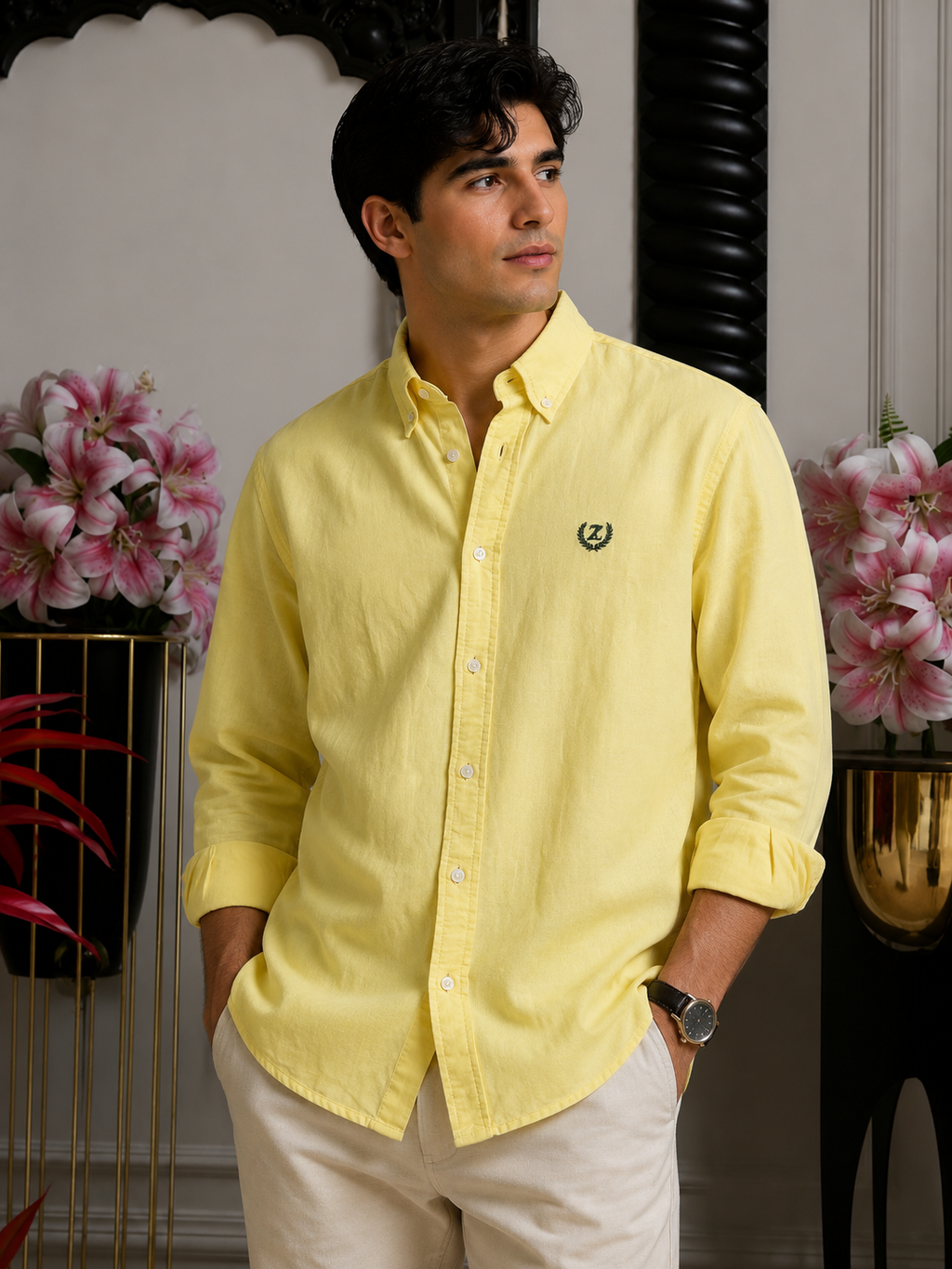 Plain Linen Yellow Colour Full Sleeve Shirt