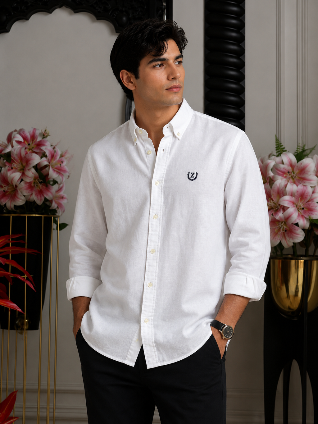 Plain Linen White Colour Full Sleeve Shirt