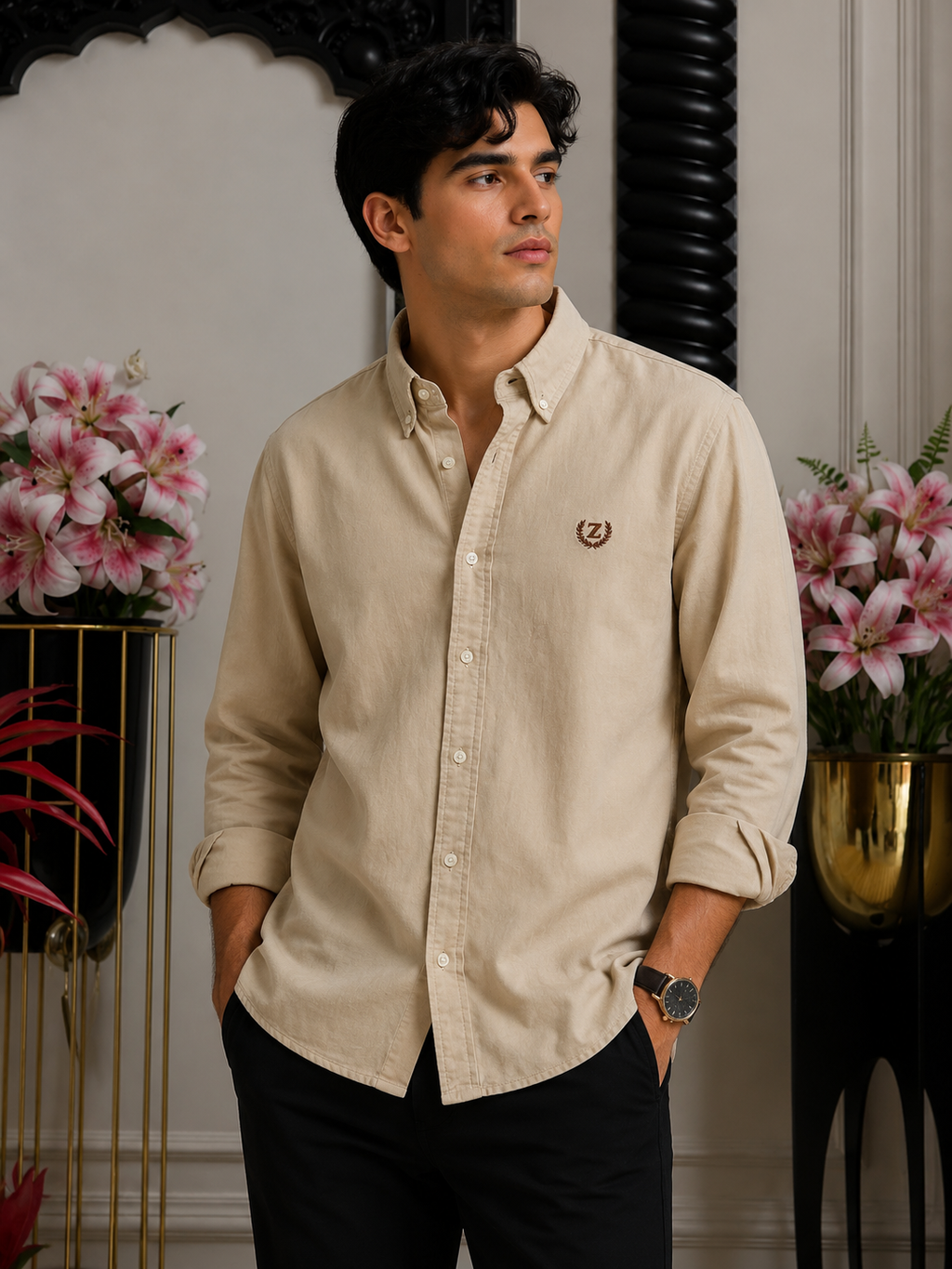 Plain Linen Cream Colour Full Sleeve Shirt