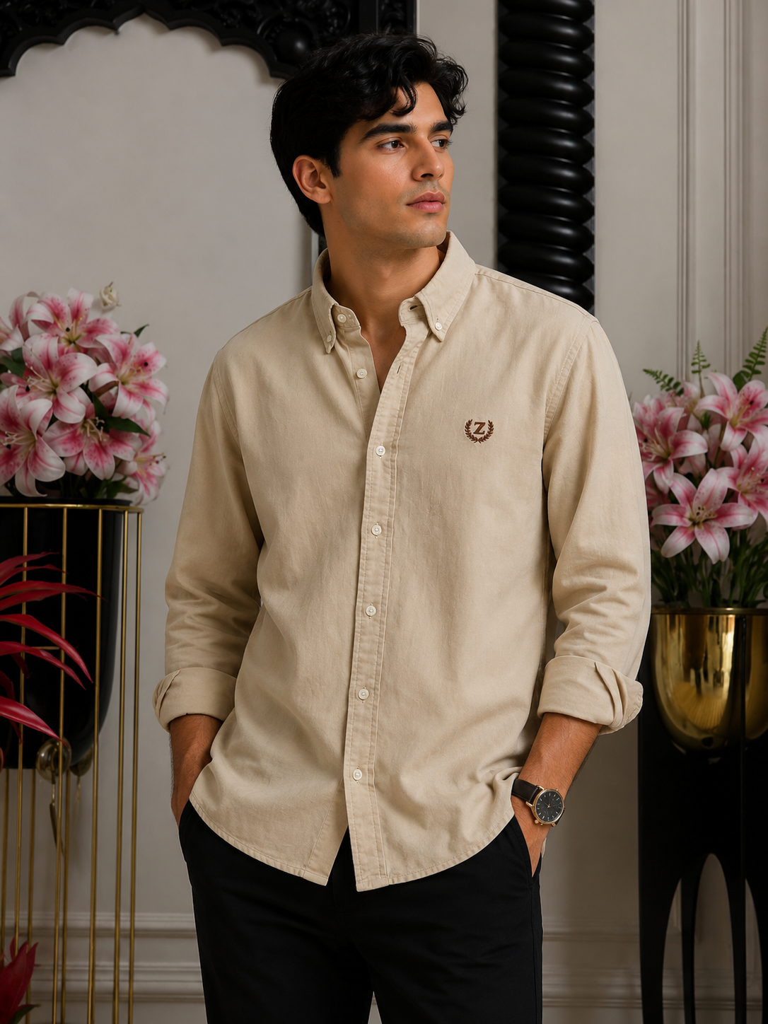 Plain Linen Cream Colour Full Sleeve Shirt