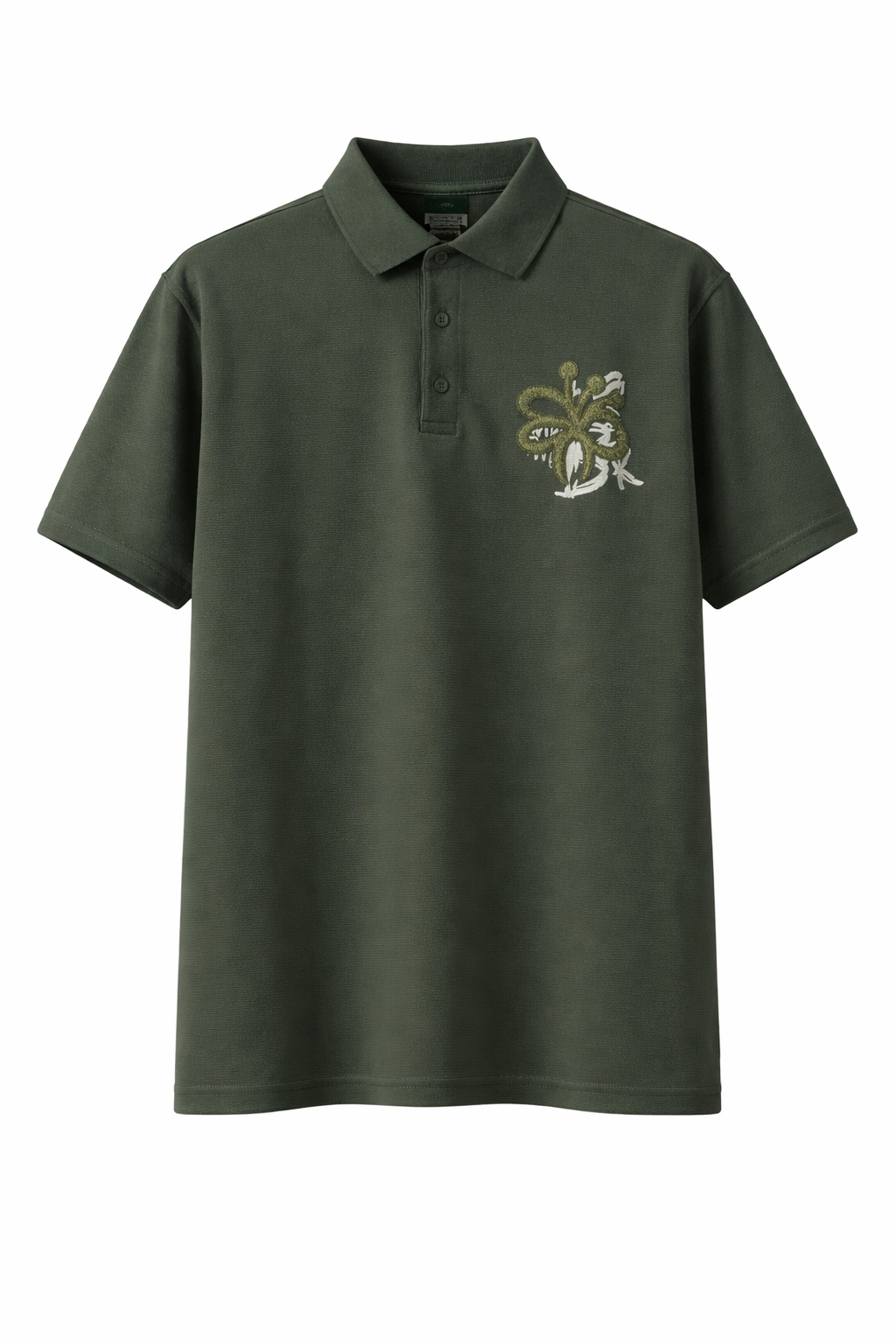 olive green polo neck T-shirt with floral print