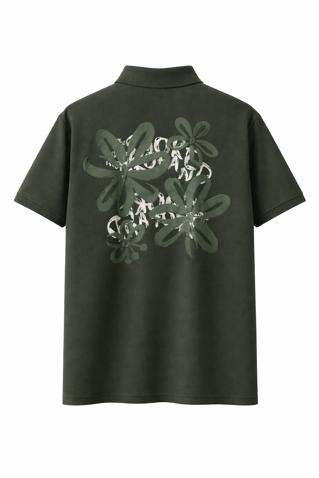 olive green polo neck T-shirt with floral print