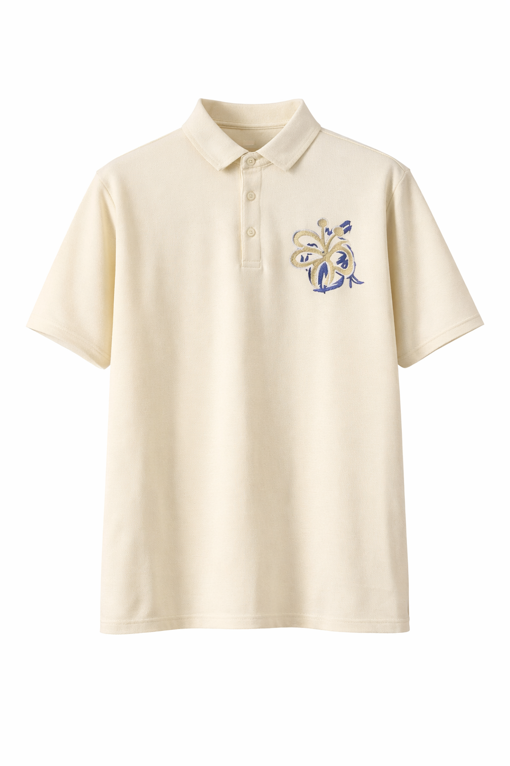 elegant beige polo neck T-shirt with floral print