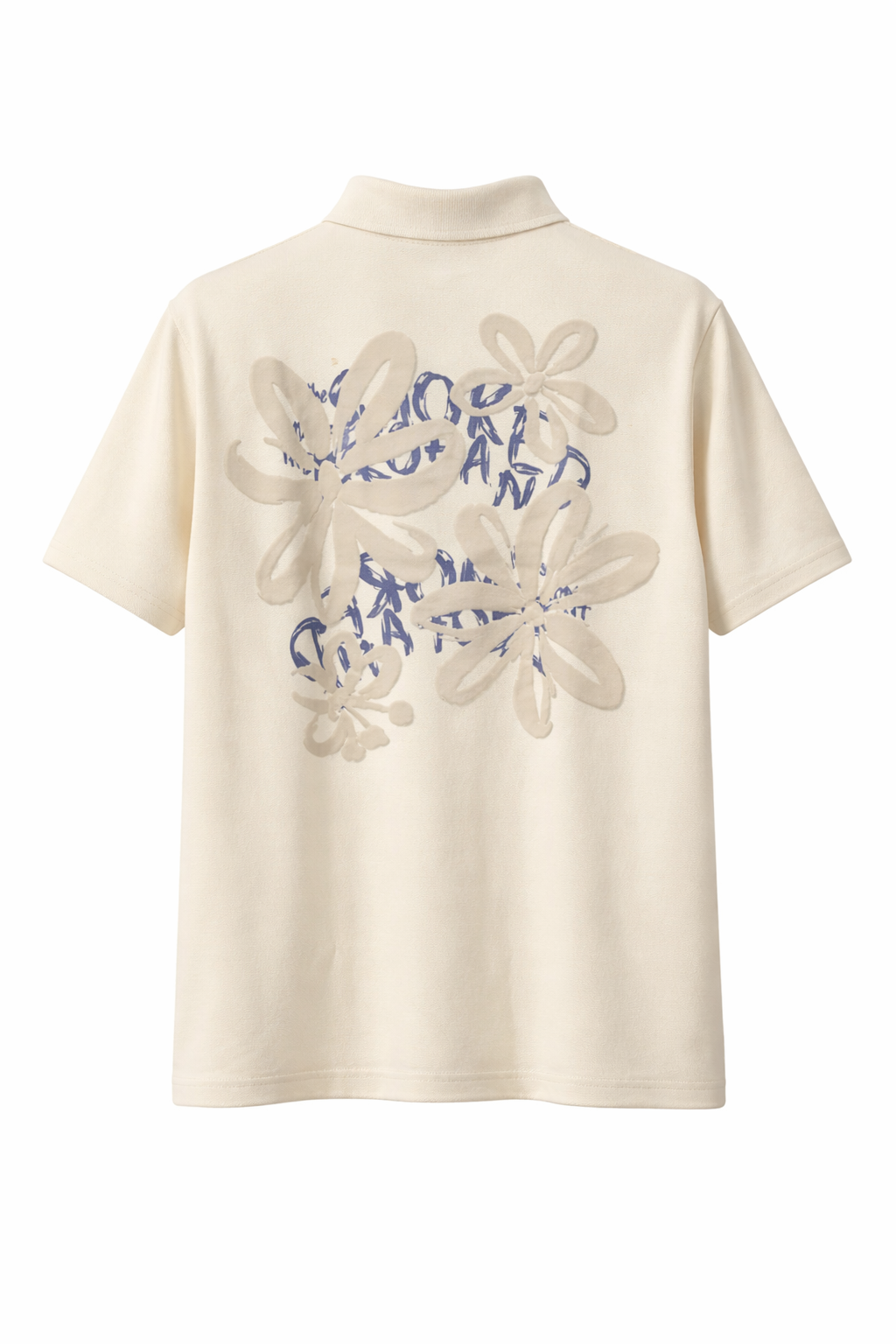 elegant beige polo neck T-shirt with floral print