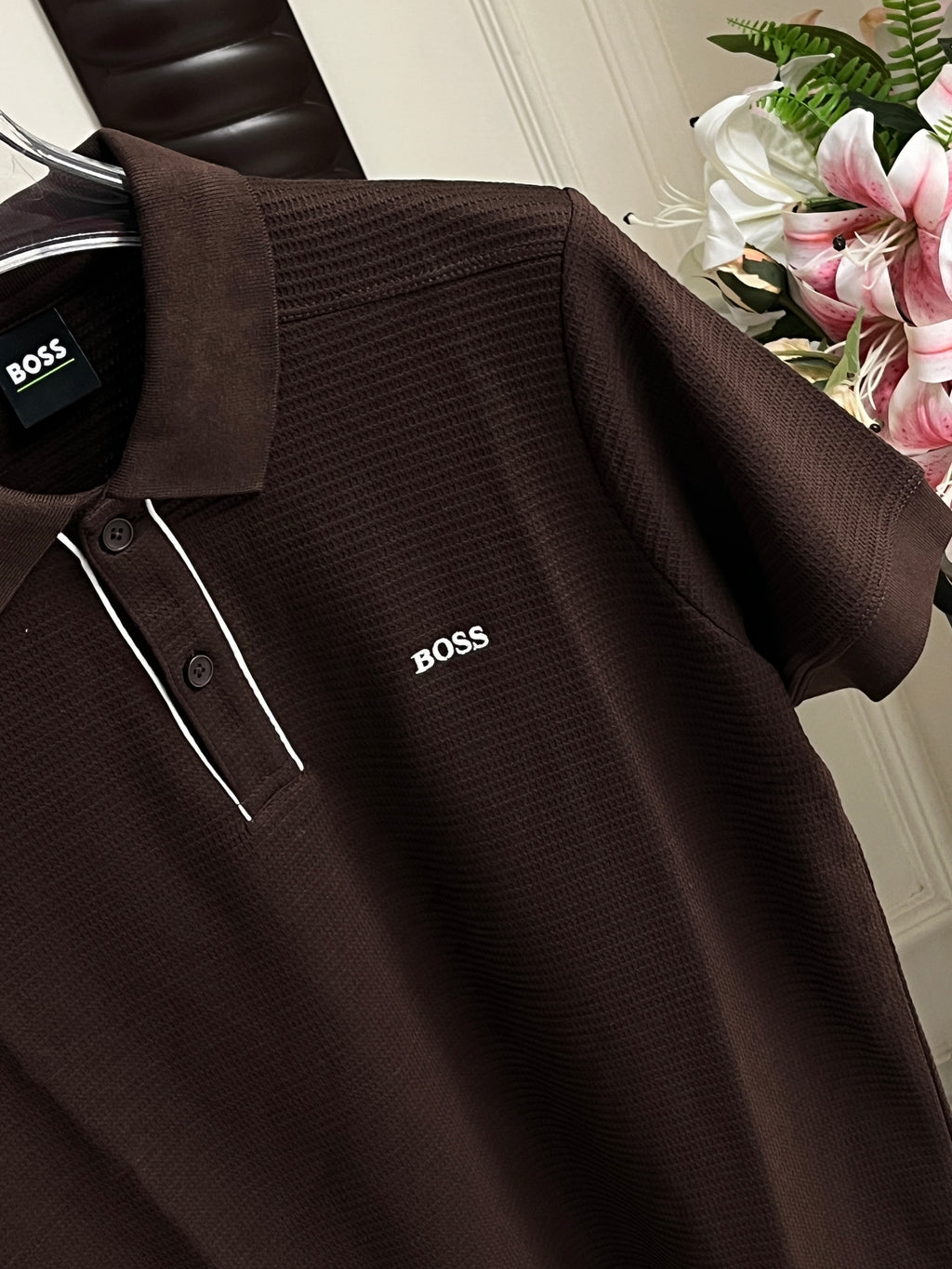 Half Sleeve T-Shirt with Collar Dark Brown