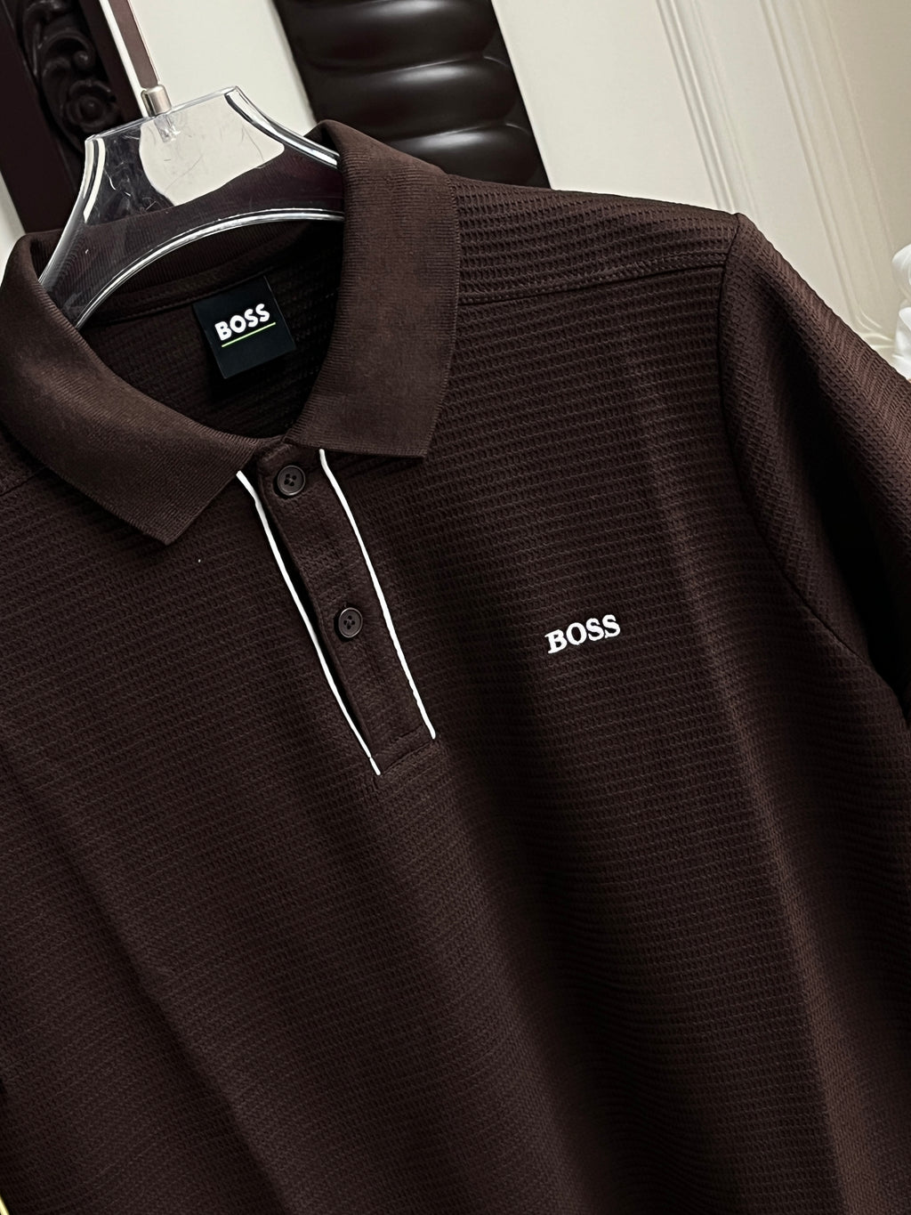 Half Sleeve T-Shirt with Collar Dark Brown