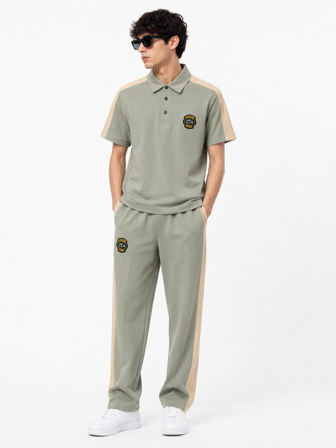 Men's Polo Co-Ord set - Sage green & beige
